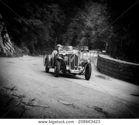 GOLA DEL FURLO, ITALY - FIAT BALILAL SPAIDER on an old racing car in rally Mille Miglia 2017 the famous italian historical race (1927-1957) on May 19 2017