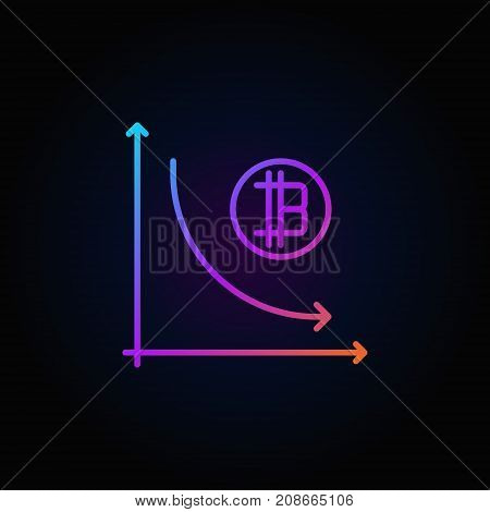 Cryptocurrency decline graph colorful icon - vector virtual money recession concept outline sign on dark background