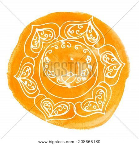 Svadhisthana chakra on bright orange watercolor stain