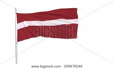 The flag of Latvia on the flagpole fluttering in the wind on white background 3d rendering