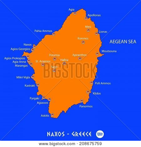 Island of naxos in Greece orange map art and blue background