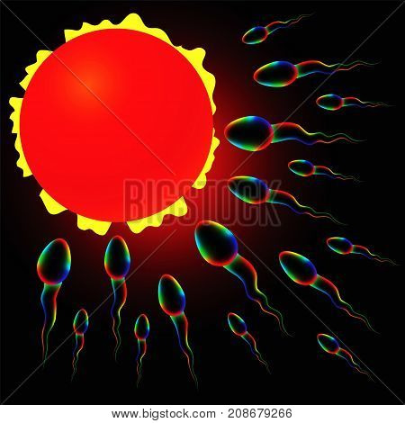 Colored Movable Spermotozoons on Black Background