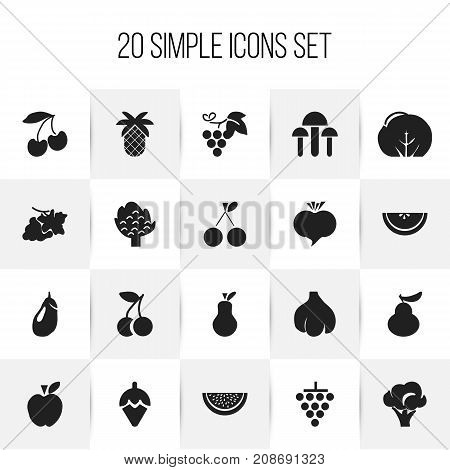 Set Of 20 Editable Fruits Icons. Includes Symbols Such As Sugar Basin, Cluster, Radish And More