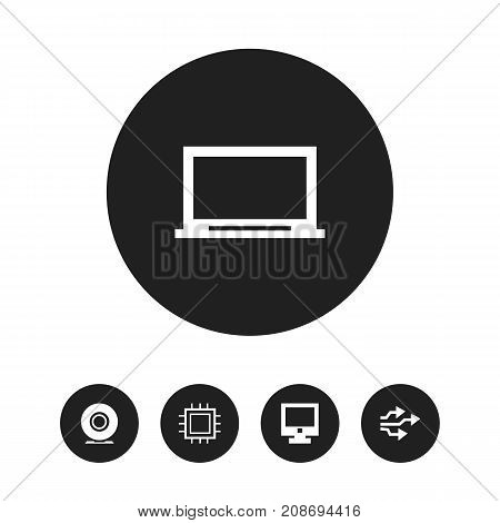Set Of 5 Editable Laptop Icons. Includes Symbols Such As Universal Serial Bus, Screen, Display And More