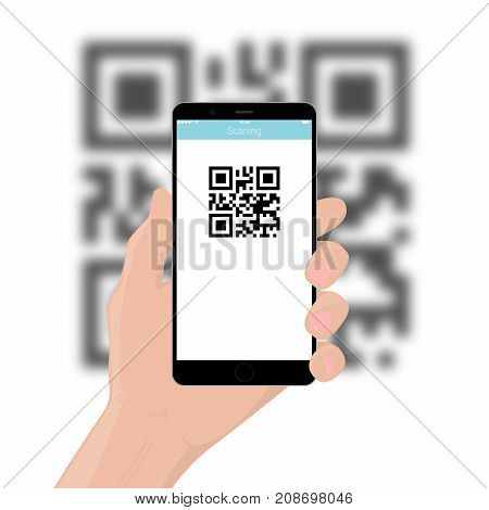 The mobile phone smartphone in hand scans the QR code