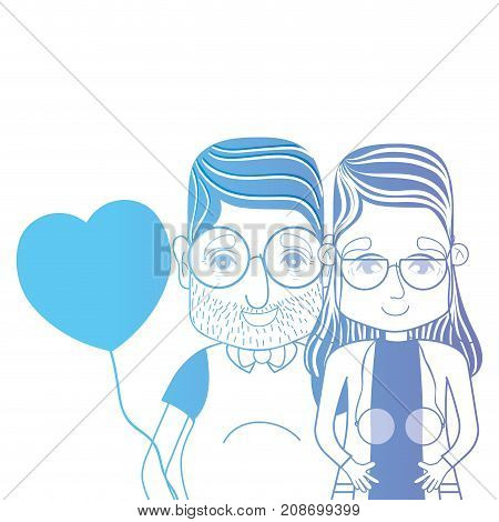 line couple togeter with hairstyle and hearts balloons vector illustration