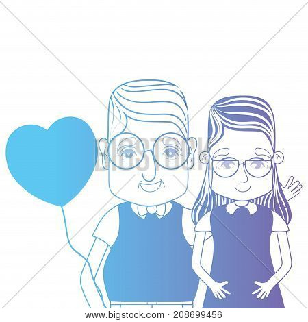 line couple togeter with hairstyle and hearts balloons vector illustration