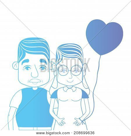 line couple togeter with hairstyle and hearts balloons vector illustration