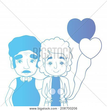 line couple togeter with hairstyle and hearts balloons vector illustration