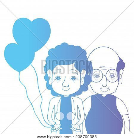 line couple togeter with hairstyle and hearts balloons vector illustration