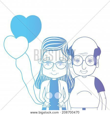 line couple togeter with hairstyle and hearts balloons vector illustration