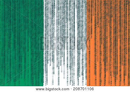 Data Protection Ireland Flag. Irish Flag With Binary Code.