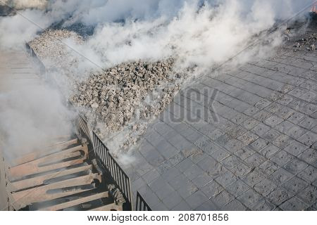Production Of Coke. Coke Is Extinguished Water. Steel Works. Nlmk. Altai Coke.