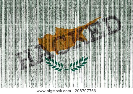 Data Hacked Cyprus Flag. Cyprus Flag With Binary Code.