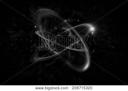 Close up of colorful atomic particle background science 3D illustration