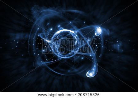 Close up of colorful atomic particle background science 3D illustration