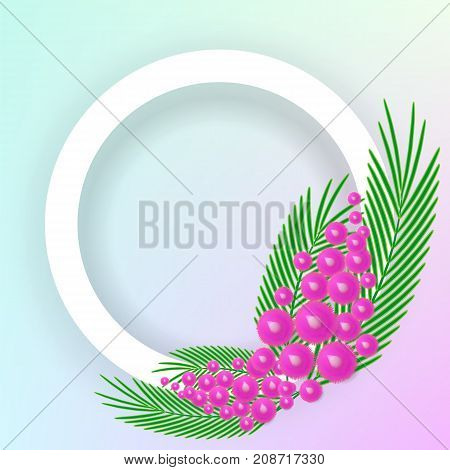 Vector element of pink fluffy mimosa tree brunh for Mother day or Woman celebration day greeting card or poster.