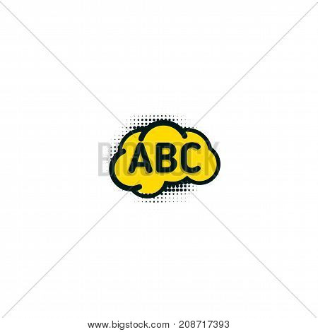 English school badge vector logo, language learning emblem icon with bubble speeches and a b c letters inside, symbol of speaking club translation education modern simple flat design abstract brain.