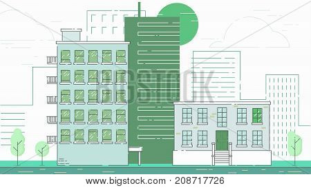 City Street stroke style vector illustration skyskrapers