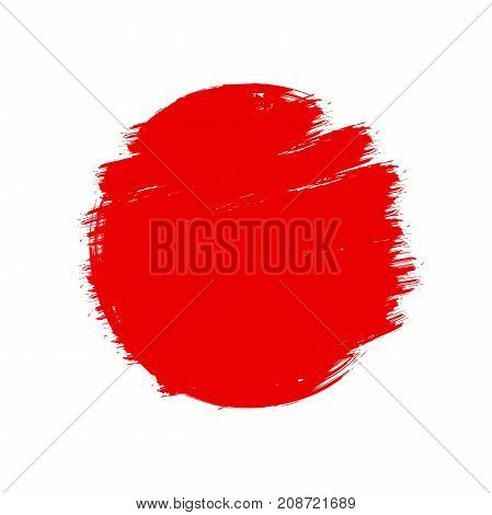 Japan flag asian style red grunge sun symbol isolated on white background. Hand drawn brush strokes