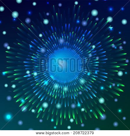 Vector round blue planet background in futuristic space style . Glowing sparkling ball digital energy backdrop.