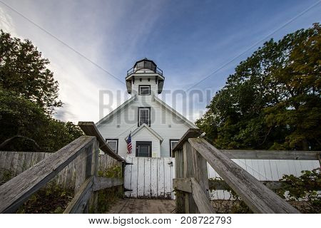 Old Mission Point Lighthouse In Michigan. The Old Mission Point lighthouse is a popular landmark in Michigan. The lighthouse is located in a county park and not a privately owned property or residence