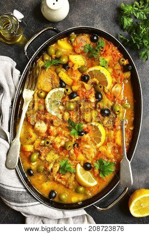 Fish Solyanka - Traditional Dish Of Russian Cuisine.top View.