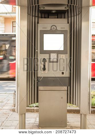Telephone booth Display Blank White Isolated Clipping Path Outdoors Ad Space Advertisement