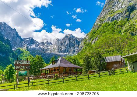 Montenegro, Mountains Prokletije - May 29/2017: Tourists Visited The Restaurant, Which Is Located On