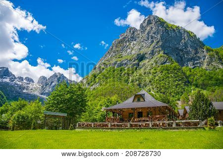 Montenegro, Mountains Prokletije - May 29/2017: Tourists Visited The Restaurant, Which Is Located On