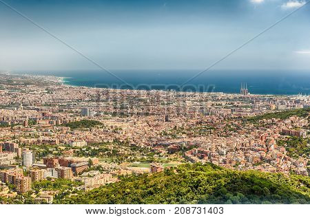 Aerial View From Tibidabo Mountain Over Barcelona, Catalonia, Spain