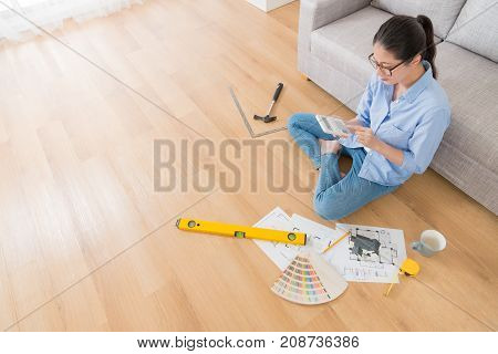 High Angle View Of Elegant Beauty Girl Engineer
