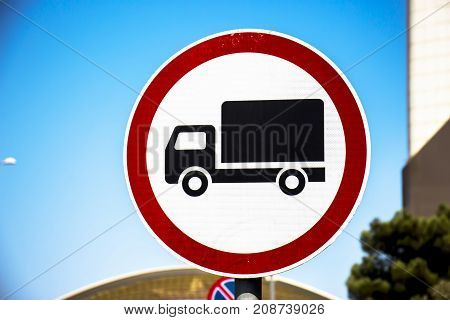 traffic sign: motor lorry. isolated on white with clipping path