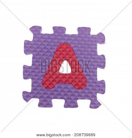 Alphabet puzzle pieces on white background. The letter "A" is a set of alphabet made in the form of a puzzle isolated on white background.