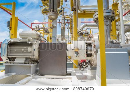 Centrifugal pump in oil and gas processing platform used for transfer liquid condensate in oil and gas central processing platform.