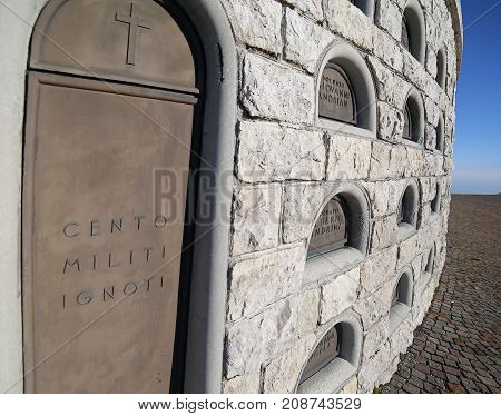 Vicenza, Vi, Italy - December 8, 2015: War Memorial Of First War World Called Ossario Monte Grappa.