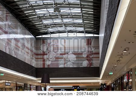 Galeria Krakowska Cracow Poland - October 13 2017: View of building vault with modern looking flowers in Cracow Gallery Galeria Krakowska Cracow Poland.