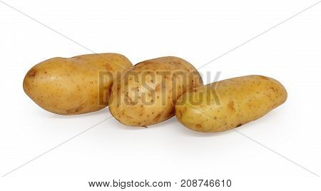 three raw Potatoes Isolated on white background.