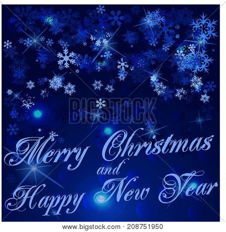 The blue winter background with snowflakes and stars
