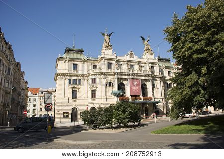 Monument On Roof Of Vinohrady Theatre For Czechia People And Foreigner Travelers Visit At Namesti Mi