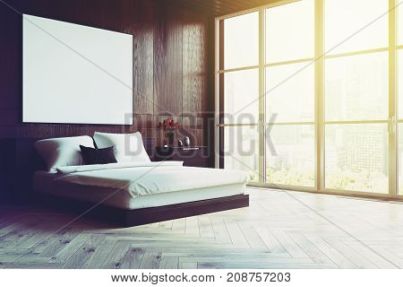 Dark Wooden Bedroom With A Poster, Side Toned