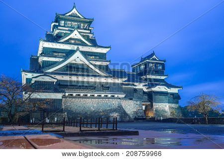 Kumamoto Castle At Night In Chuoku, Kumamoto, Japan