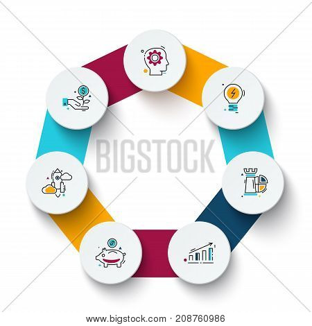 Vector heptagon with circles for infographic. Template for cycle diagram, graph, presentation and round chart. Business concept with 7 options, parts, steps or processes. Data visualization.