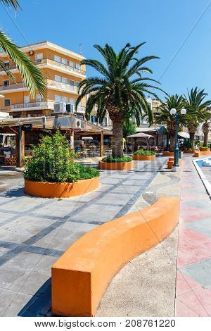 Sitia, Crete, Greece - June 11, 2017: The Pictursque Port Of Sitia, Crete, Greece. Sitia Is A Tradit