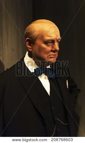 Berlin, Germany - March 2017:  Winston Churchill wax figure in Madame Tussauds museum