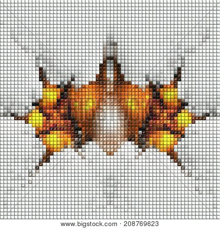 3D render of puff pixels fractal colorful fly head mosaic background