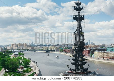 MOSCOW, RUSSIA - JUNE 07, 2017: Monument to Peter the Great in Moscow. The monument to Peter the Great in Moscow was built in 1997.