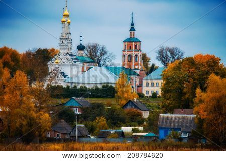 Cathedral of the Hodegetria Vyazma is on a hill in late autumn