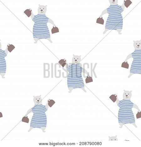 Seamless pattern with cute bear. Circus vector childish background.