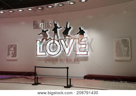 LAS VEGAS, USA - October 9, 2017: Entrance to The Beatles Cirque du Soleil Theater Love Show at The Mirage
